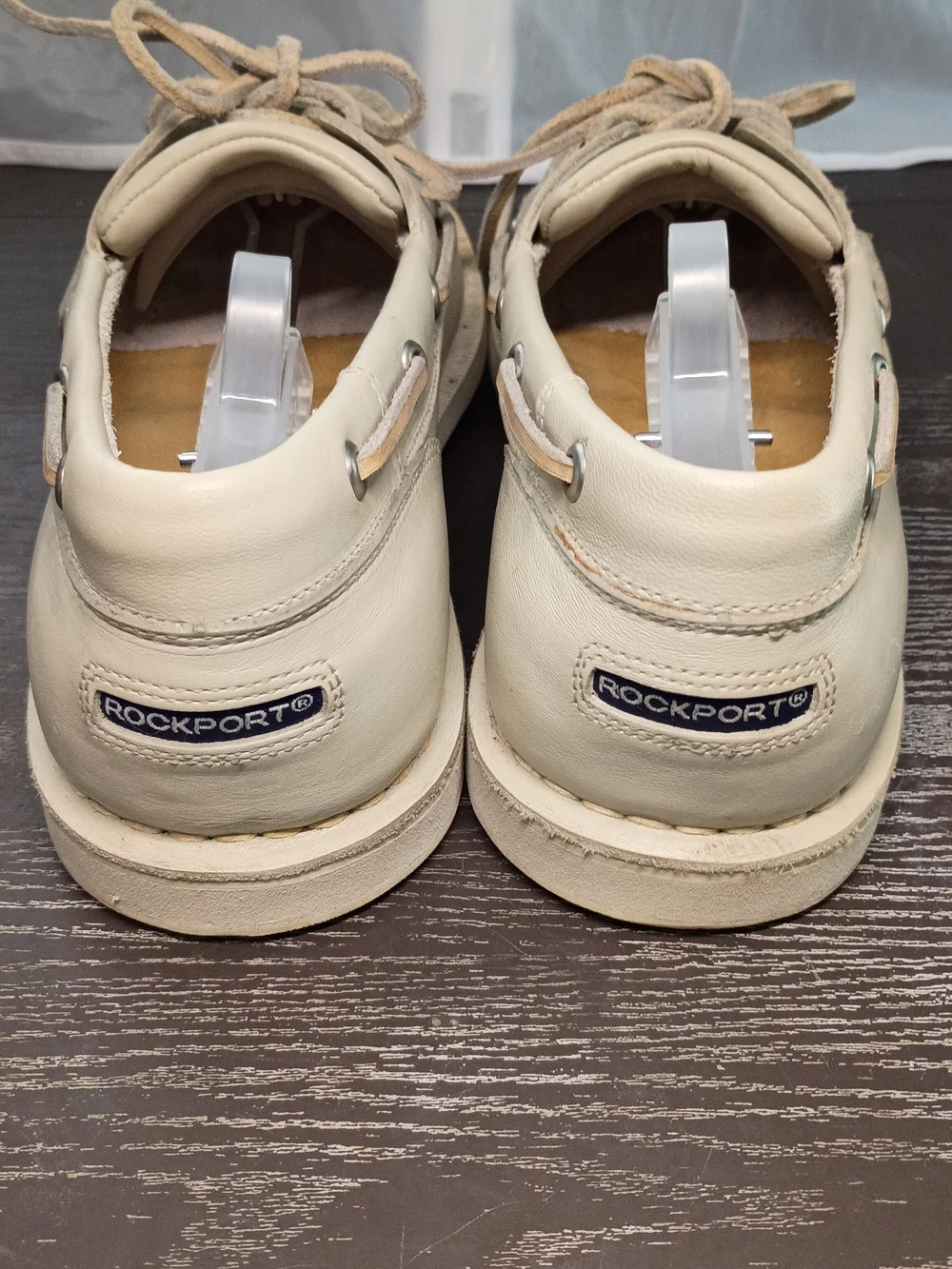 Rockport Men's 9M Cream Leather Boat Shoes. No Wear. Just A Little Dirt!